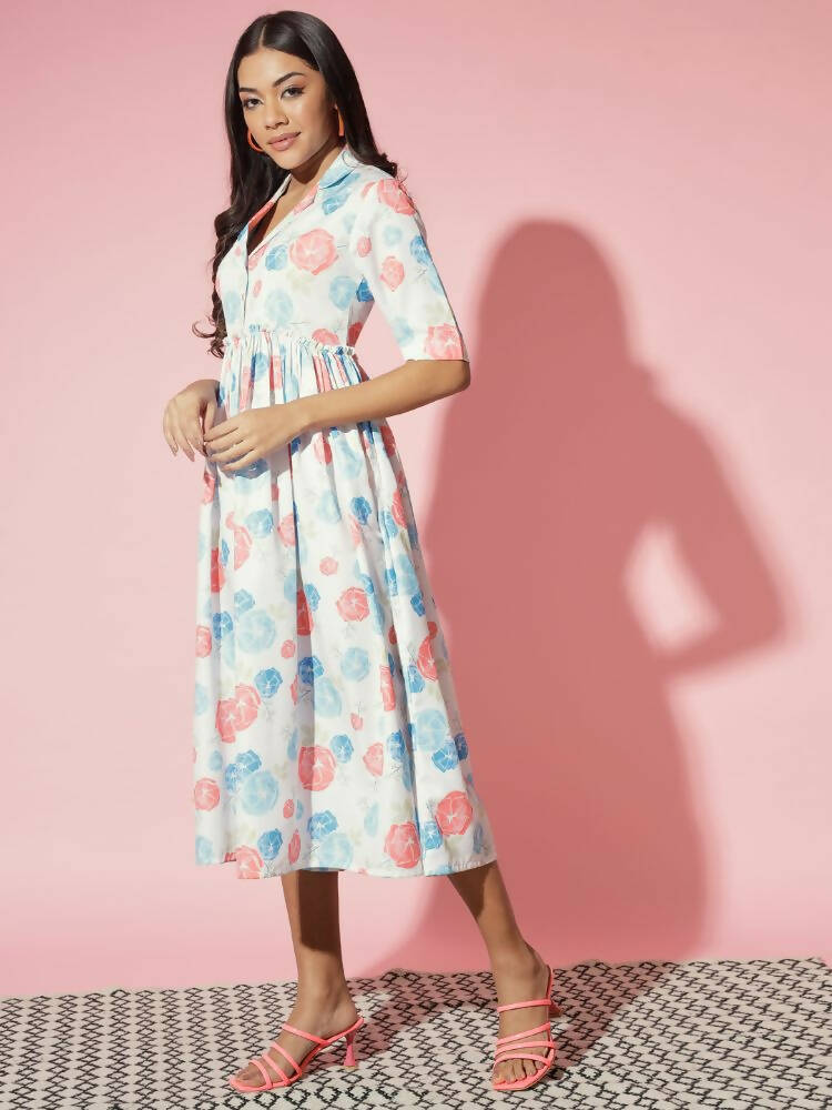 Myshka Women Multi Floral Rayon A-Line V-Neck Dress