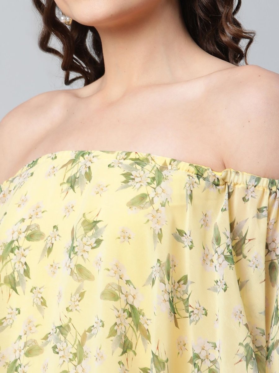 Ahalyaa Women Crepe Printed Yellow Dress