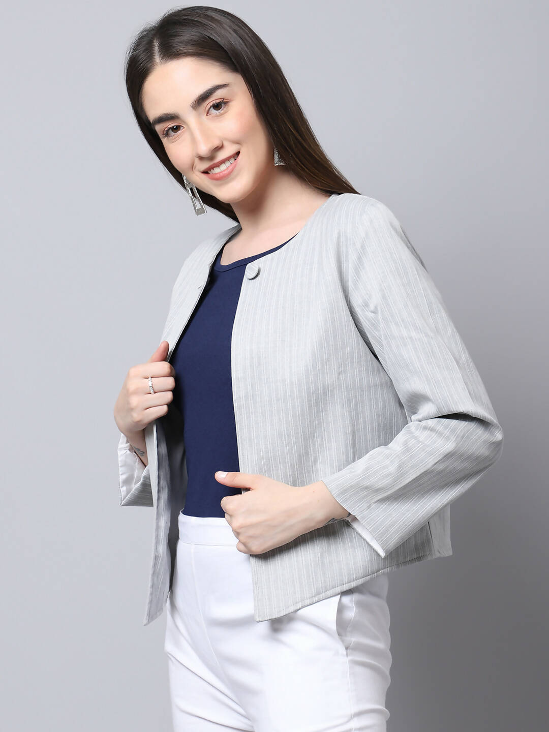 Even Apparels Grey Polywool Open Front Statement Women's Jacket (PW681)