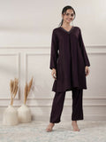 Joban Fashion Women's Rayon Wine V-Neck Co-Ord Set With Pant