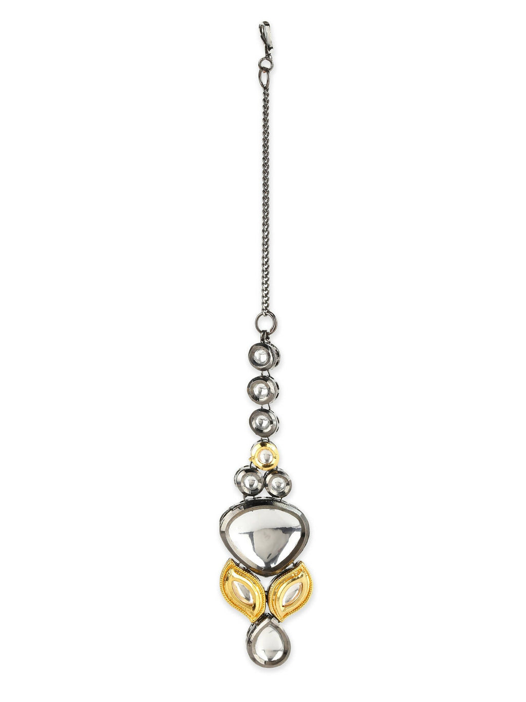 Gold-Polished White Kundan-Studded Maang Tikka - Ruby Raang