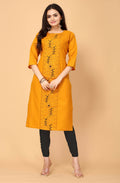 Musterd Cottan Slub Embroidery Kurti - Umi