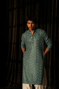 Cyan Blue Viscose Chikankari Embroidery Work Men's Kurta Set - Mahotsav