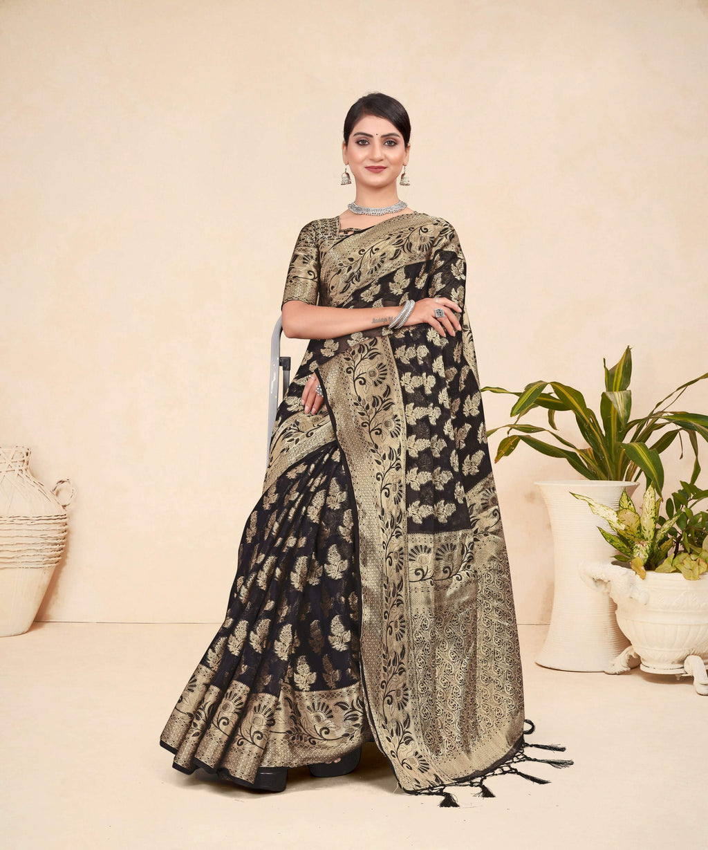 Black Viscose Weaving Designer Saree - Vandini
