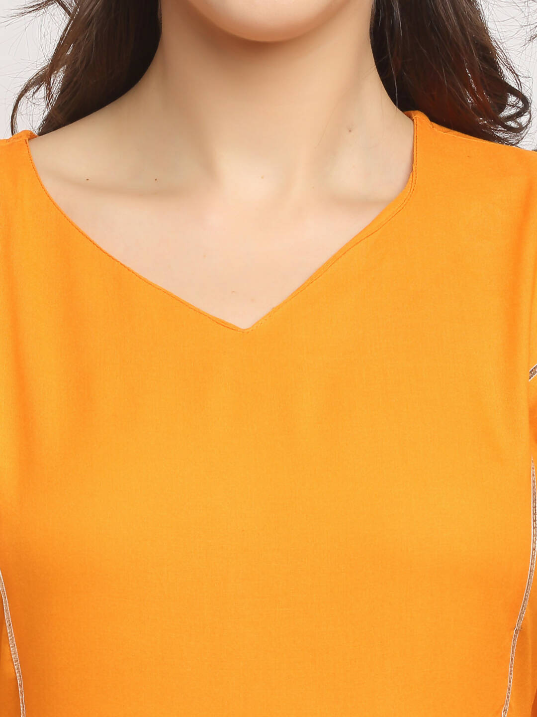 Rudra Bazaar Orange Anarkali Lace Work Kurta with Pyjamas & Dupatta