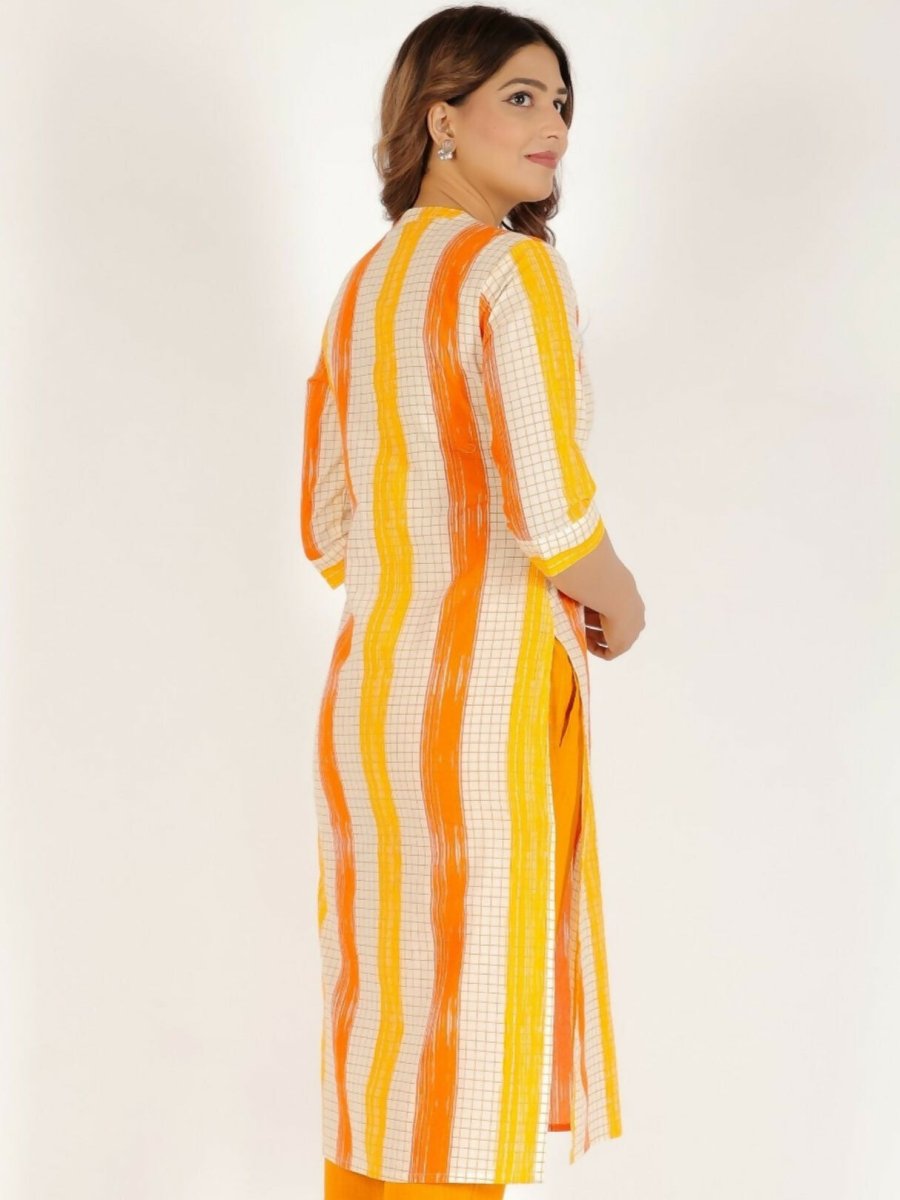 Aramya Yellow Soft Cotton Checkered Straight Kurta for Women