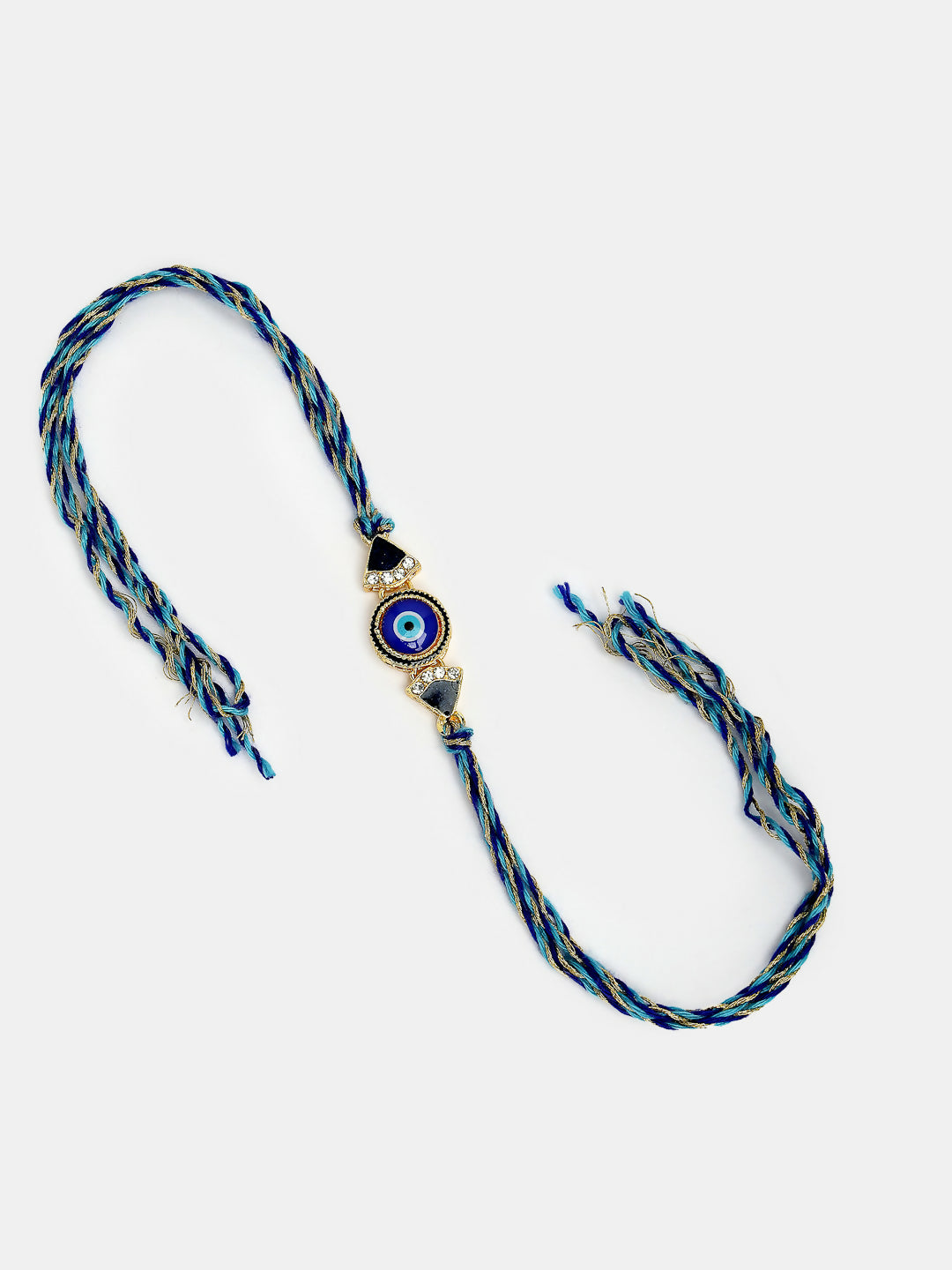 NVR Women & Men Set of 2 Blue Evil Eye Bhaiya Bhabhi Rakhi With Roli Chawal & Chocolate
