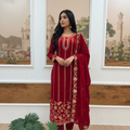 Teeya Creation Red Color Velvet Designer Embroidery Work party Wear Suit