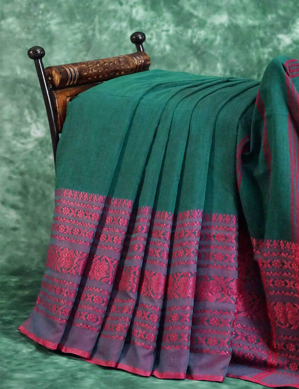 Bottle Green And Pink Colour Contrast Thread Border Khadi Cotton Saree By Gayathri Reddy Designer Studio