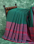 Bottle Green And Pink Colour Contrast Thread Border Khadi Cotton Saree By Gayathri Reddy Designer Studio