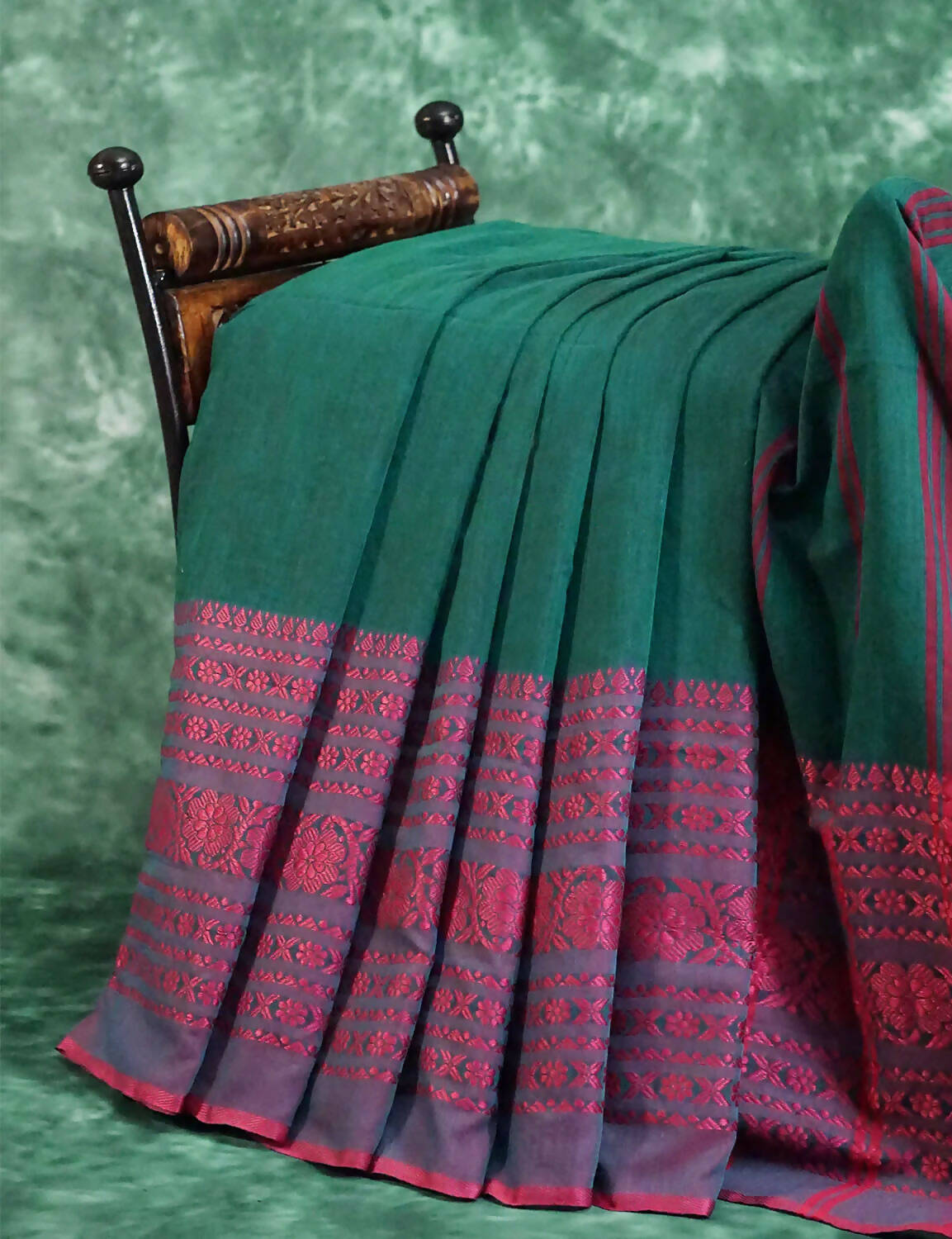 Bottle Green And Pink Colour Contrast Thread Border Khadi Cotton Saree By Gayathri Reddy Designer Studio