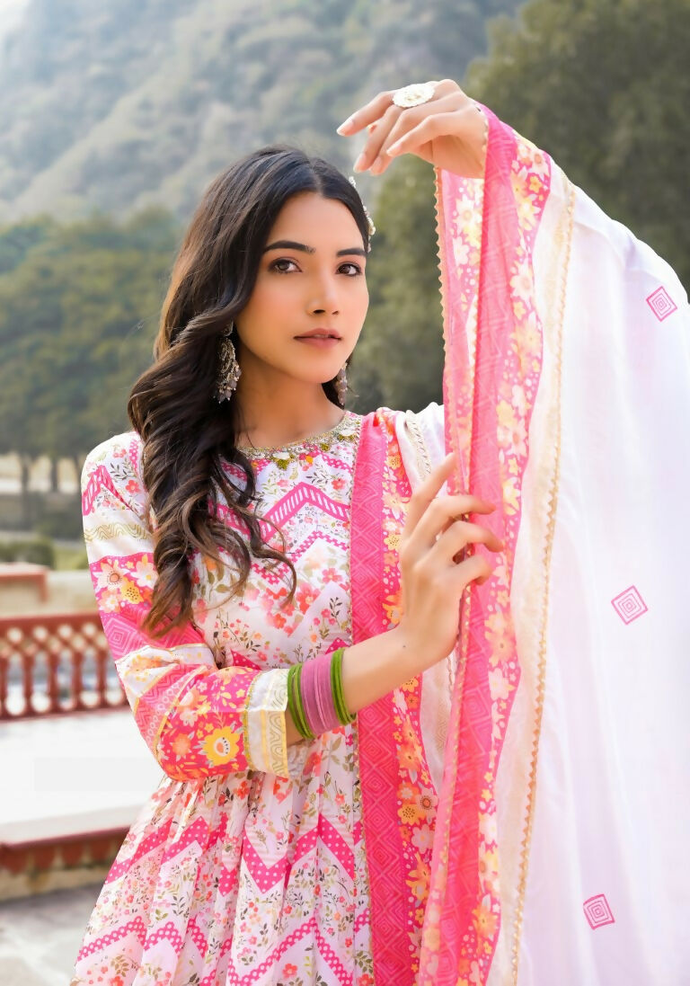 Wedding Designer Multi Soft Dola Silk Anarkali suit with Dupatta - Sanj