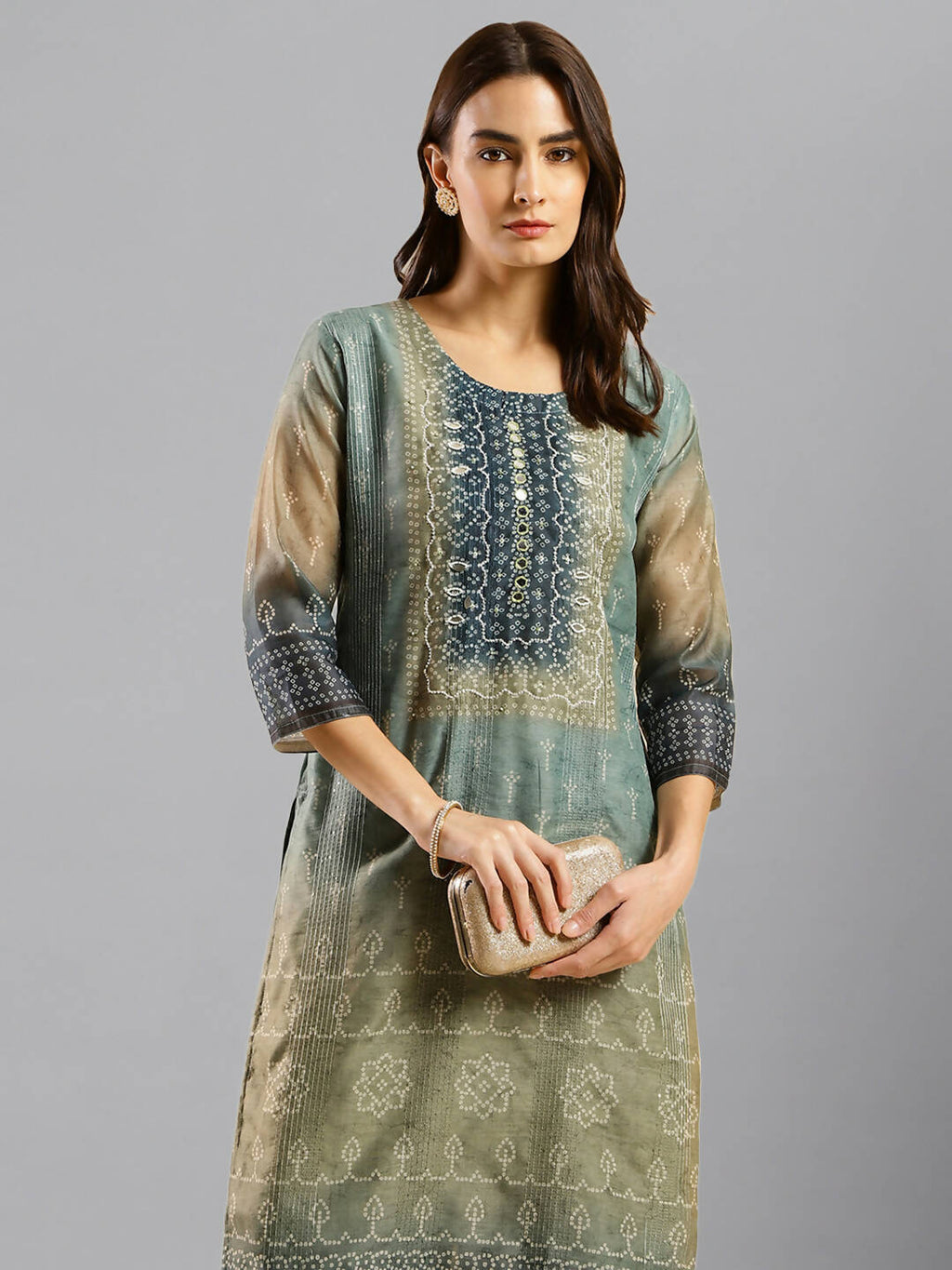 Blue Chinon Digital Printed With Hand Work Kurta - Himanshi