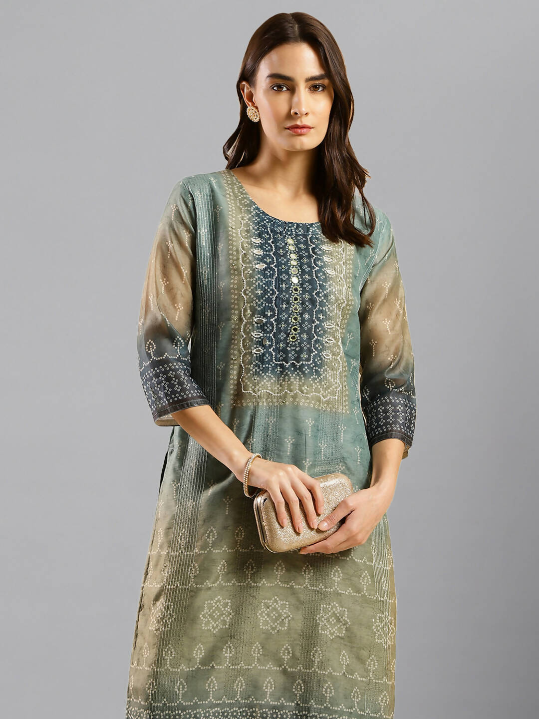 Blue Chinon Digital Printed With Hand Work Kurta - Himanshi