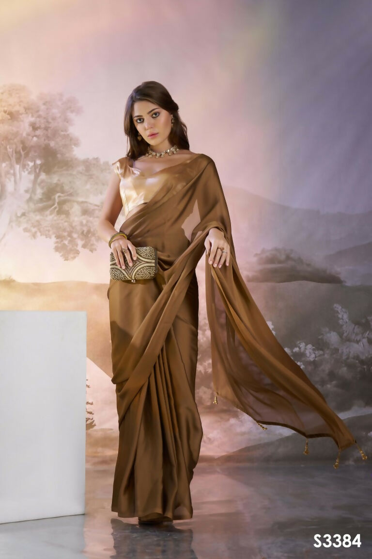 Copper Satin Rangoli Solid Fancy Designer Saree - Nafisa