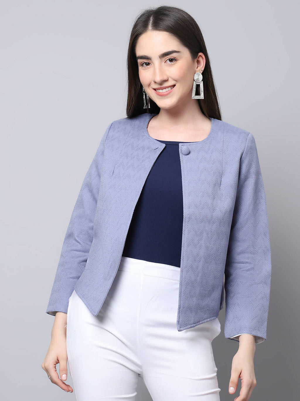 Even Apparels Grey 100% Viscose Open Front Statement Women's Jacket