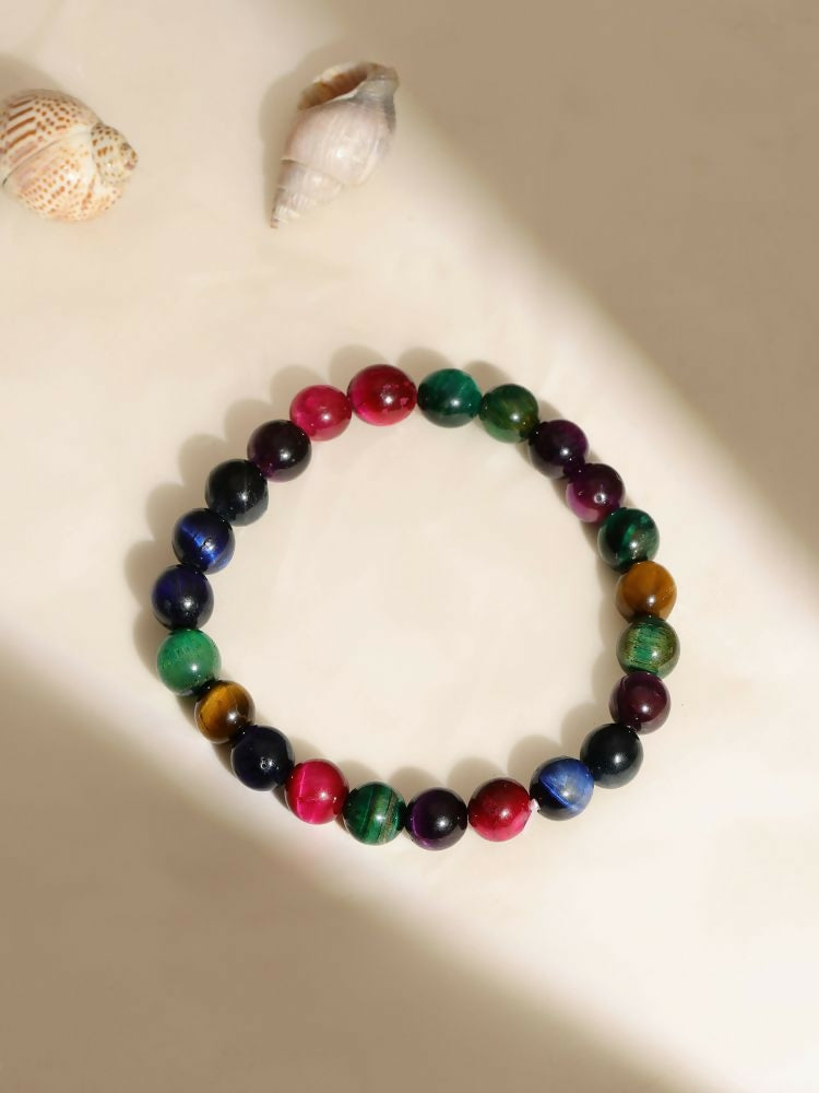 Red Carnelian, Lapis Lazuli, Amethyst and Green Avanturine Multicoloured Cyrstal Beads bracelet - Ruby Raang