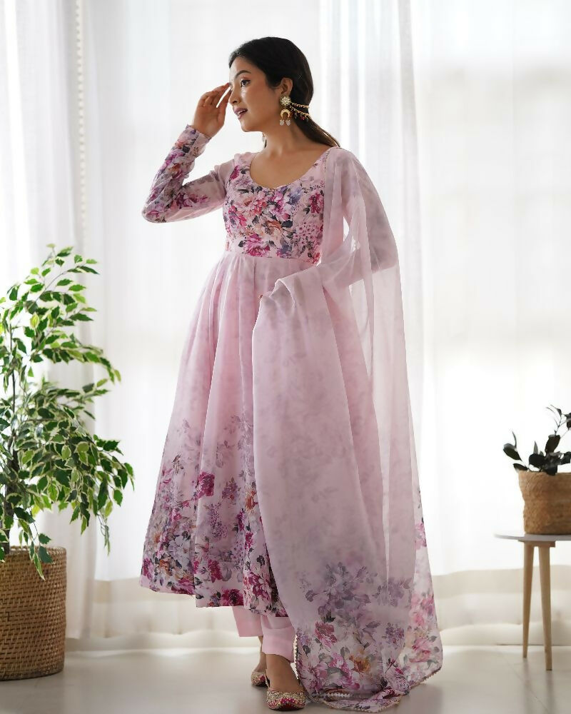 Joban Fashion Pink Kurta Set Organza Sequin Embroidery Work