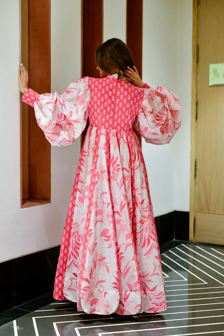 Jyoti Fashion Women's Pink Heavy Digital Printed Cotton Silk Anarkali Dress
