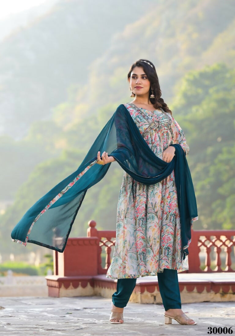 Designer Stylish Multi Slim Georgette Stitched Suit With Dupatta - Kiyara