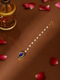 Ruby Raang Blue and Green Meenakari Kundan Maang Tikka