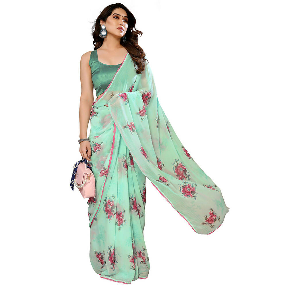 Women's Partywear Designer Firozi Georgette Fancy Saree - Satrangi