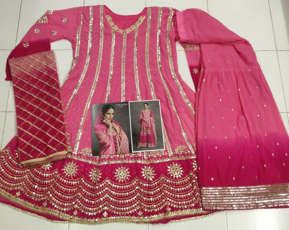 Vastranavya Pink Embroidered Sequins Work Pakistani Palazzo Suit