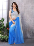 Partywear Designer White & Sky blue Georgette Fancy Saree - Satrangi