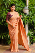 Orange Jute Silk Woven Design Saree with Unstitched Blouse - Hiral Fashion