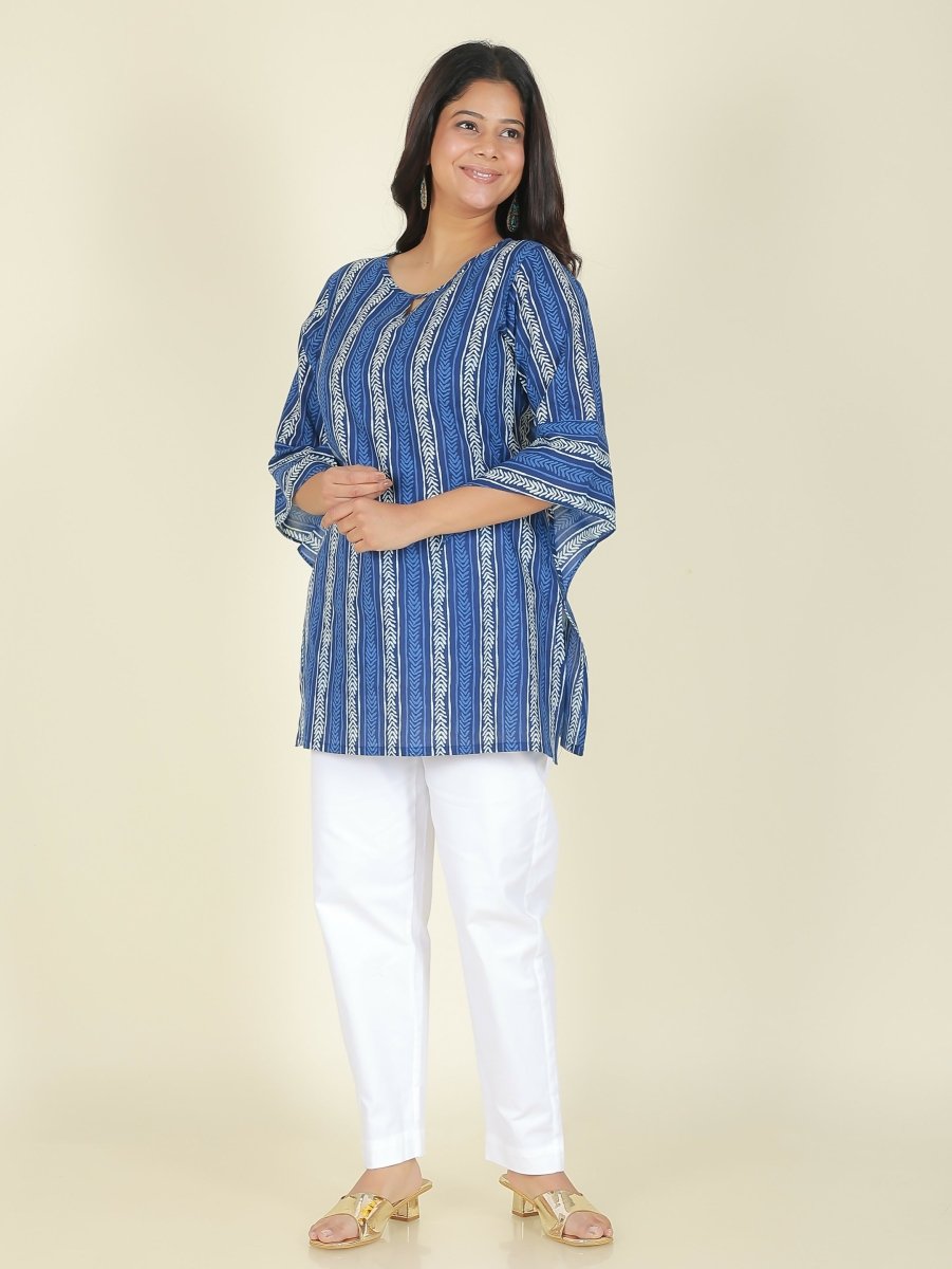 Aramya Blue Soft Cotton Striped Print Straight Kurta Set for Women