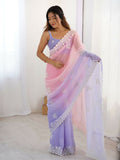 Light Pink Crunchy Silk Embroidery Work Party Wear Saree - Lakshita