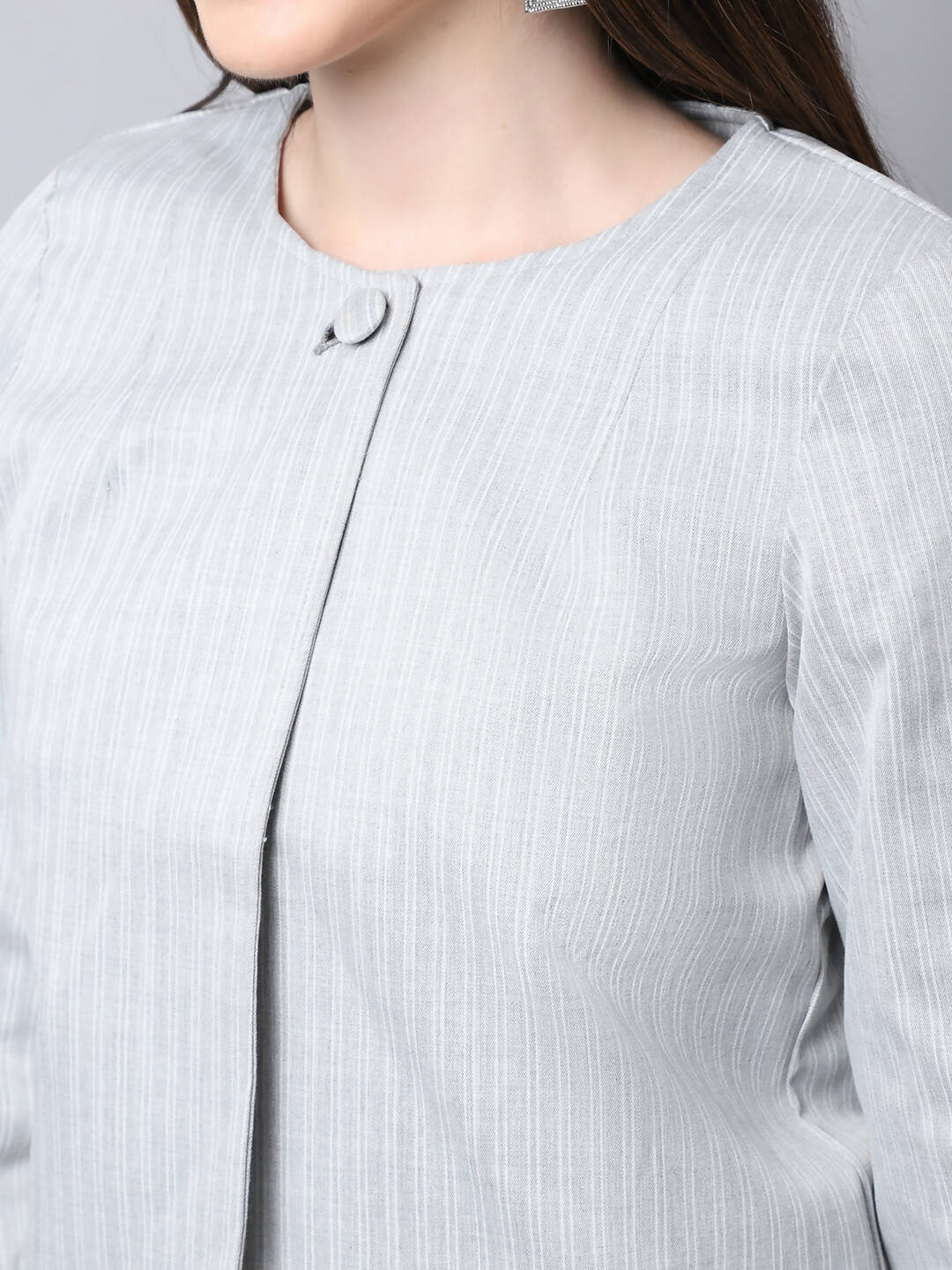 Even Apparels Grey Polywool Open Front Statement Women's Jacket (PW681)