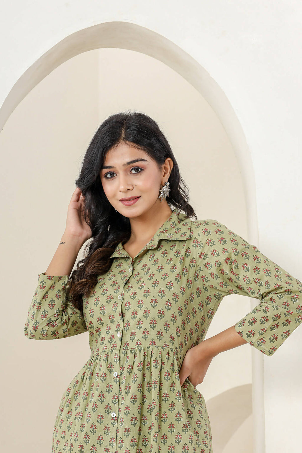 Kaajh Women's Green Printed Cotton Co-ord Set