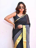 Exclusive Collection Beautiful Pure Cotton Black Woven Handloom Saree With Running Blouse Piece