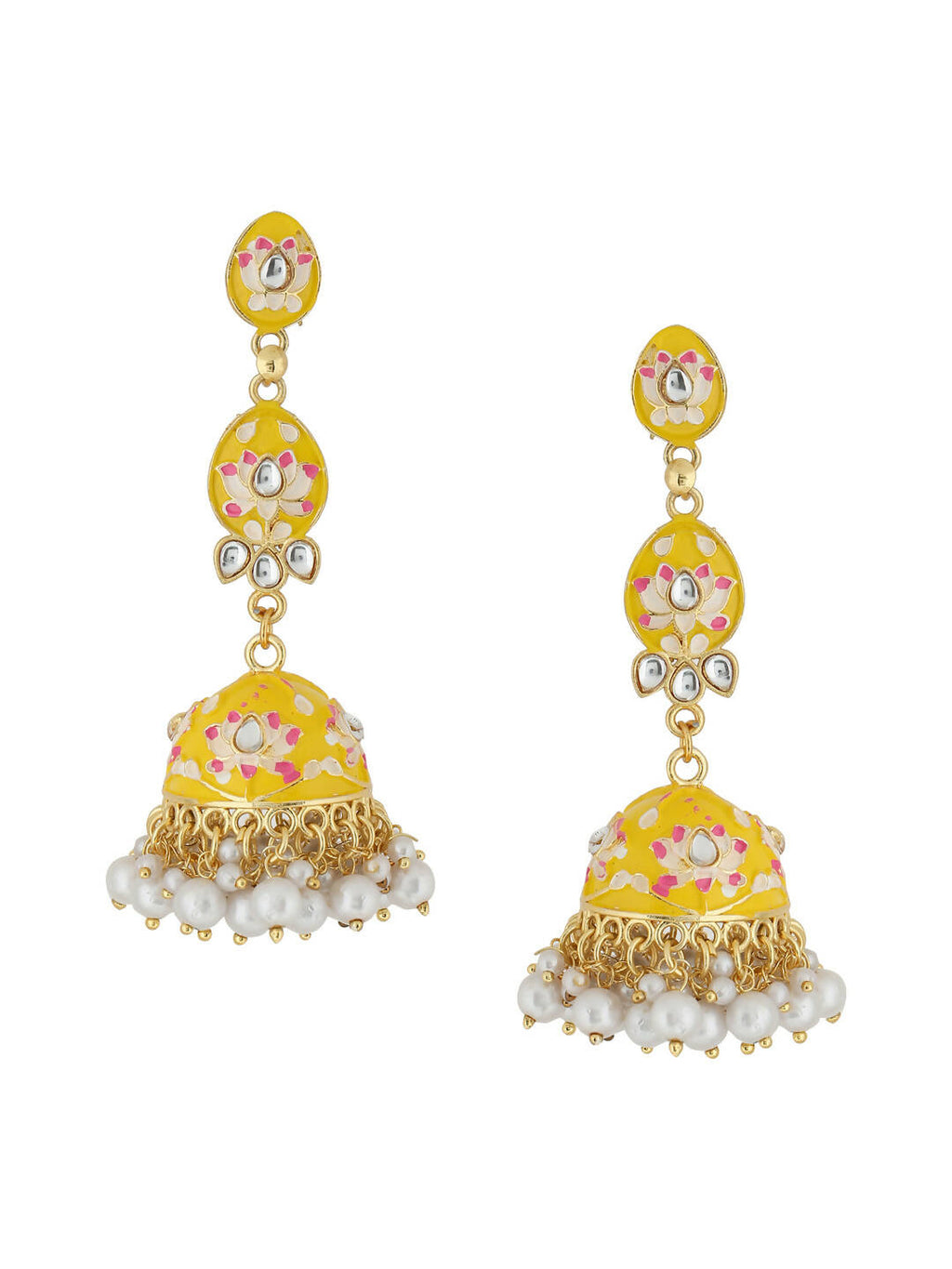 NVR Women Gold-Polished Yellow Jhumkas Earrings