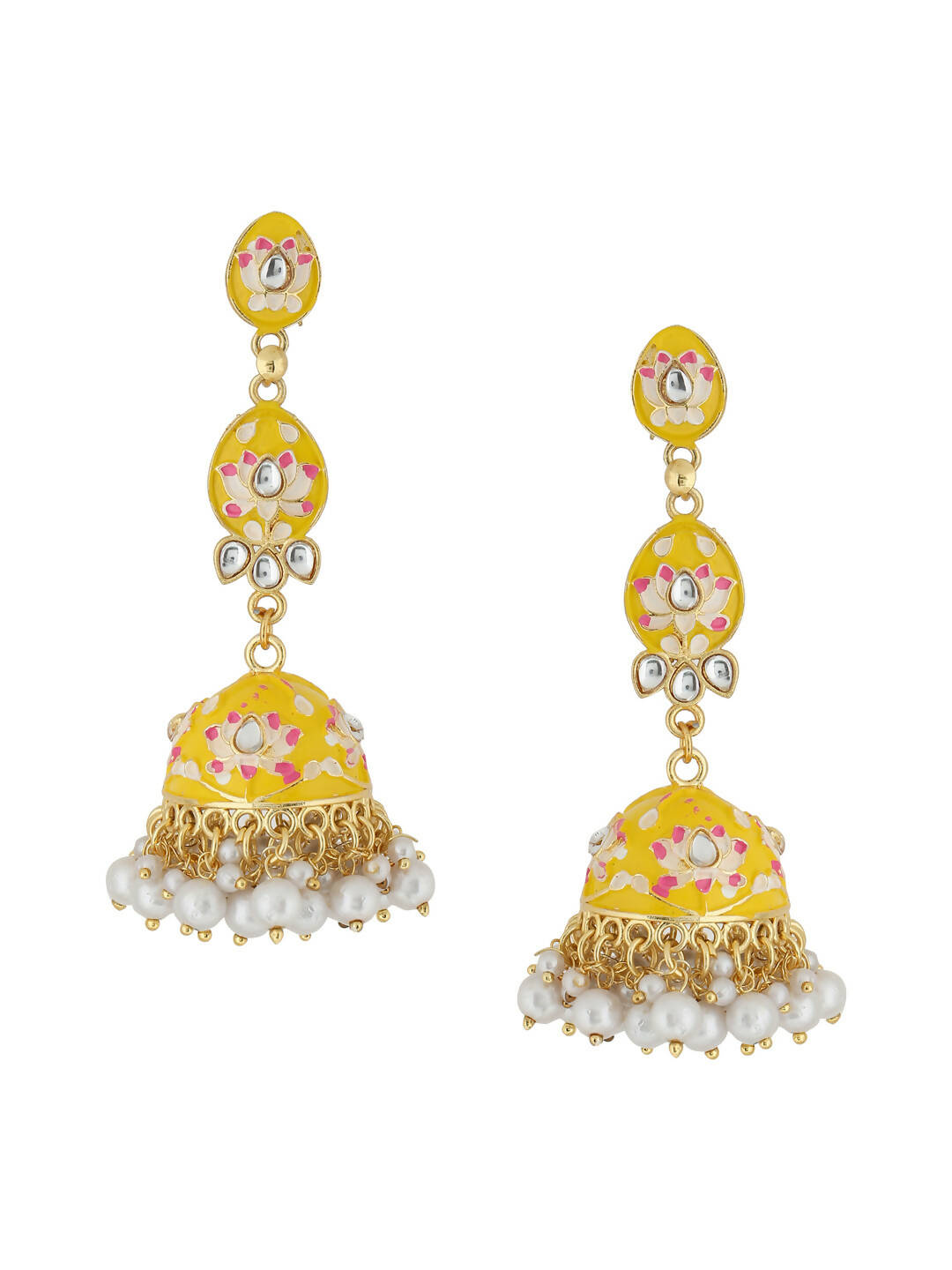 NVR Women Gold-Polished Yellow Jhumkas Earrings