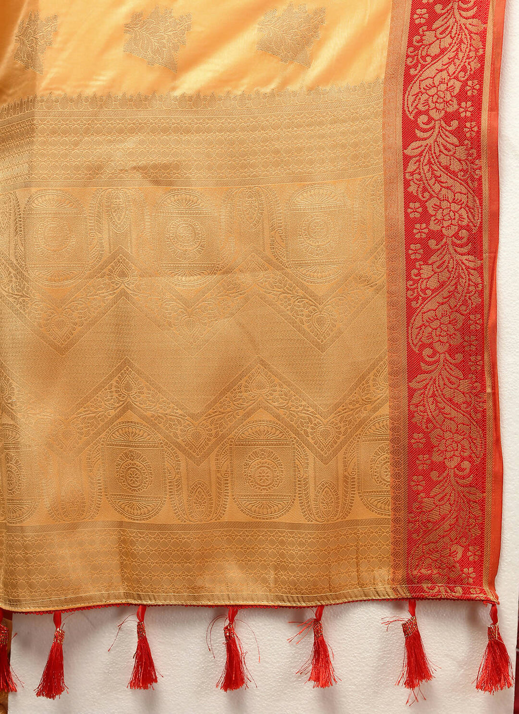 Lorenvalley Fashion Gold Cotton Woven Design with Zari Weaving Design Saree