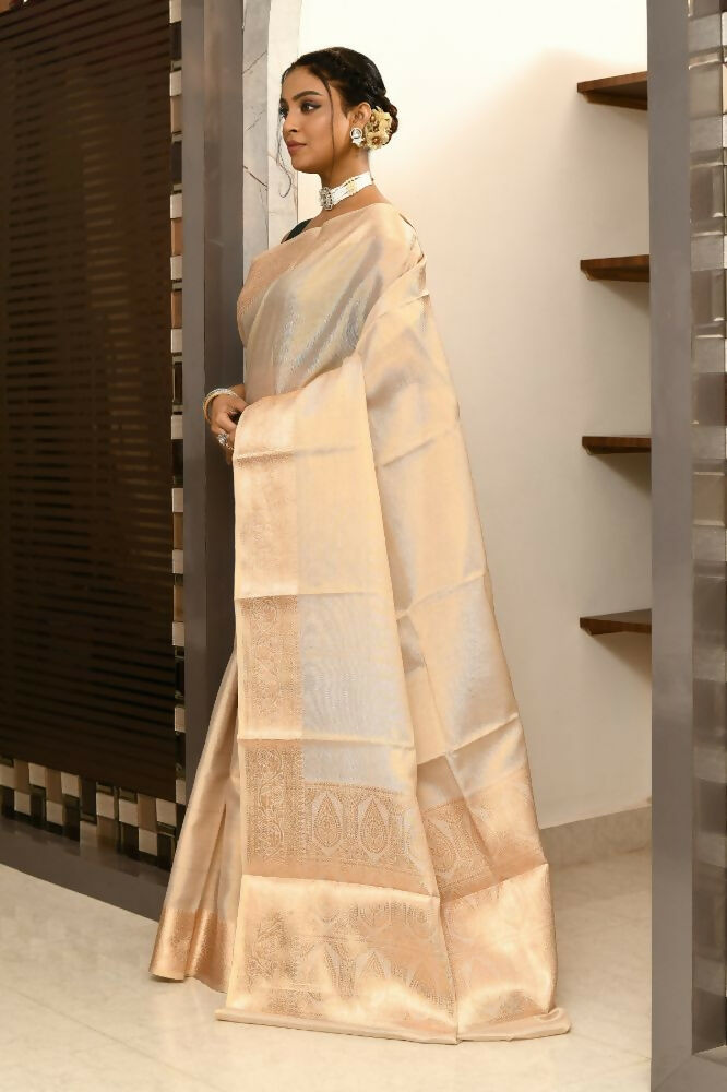 Joban Fashion Cream Saree Soft Tissue Plane