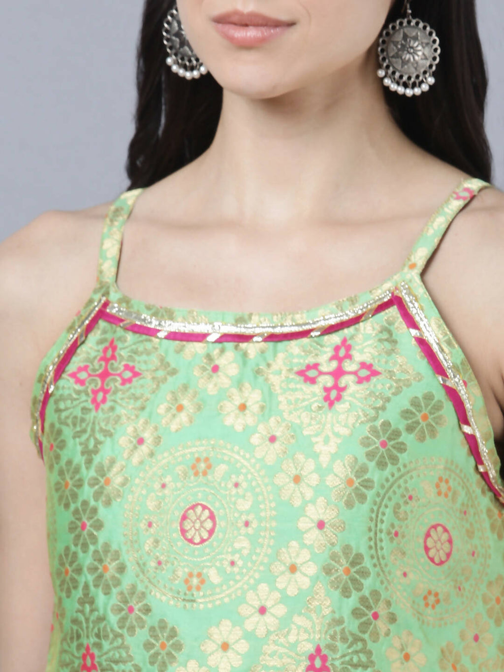 Myshka Women Green Ethnic Motifs Gotta Patti Kurta with Trousers With Dupatta Set