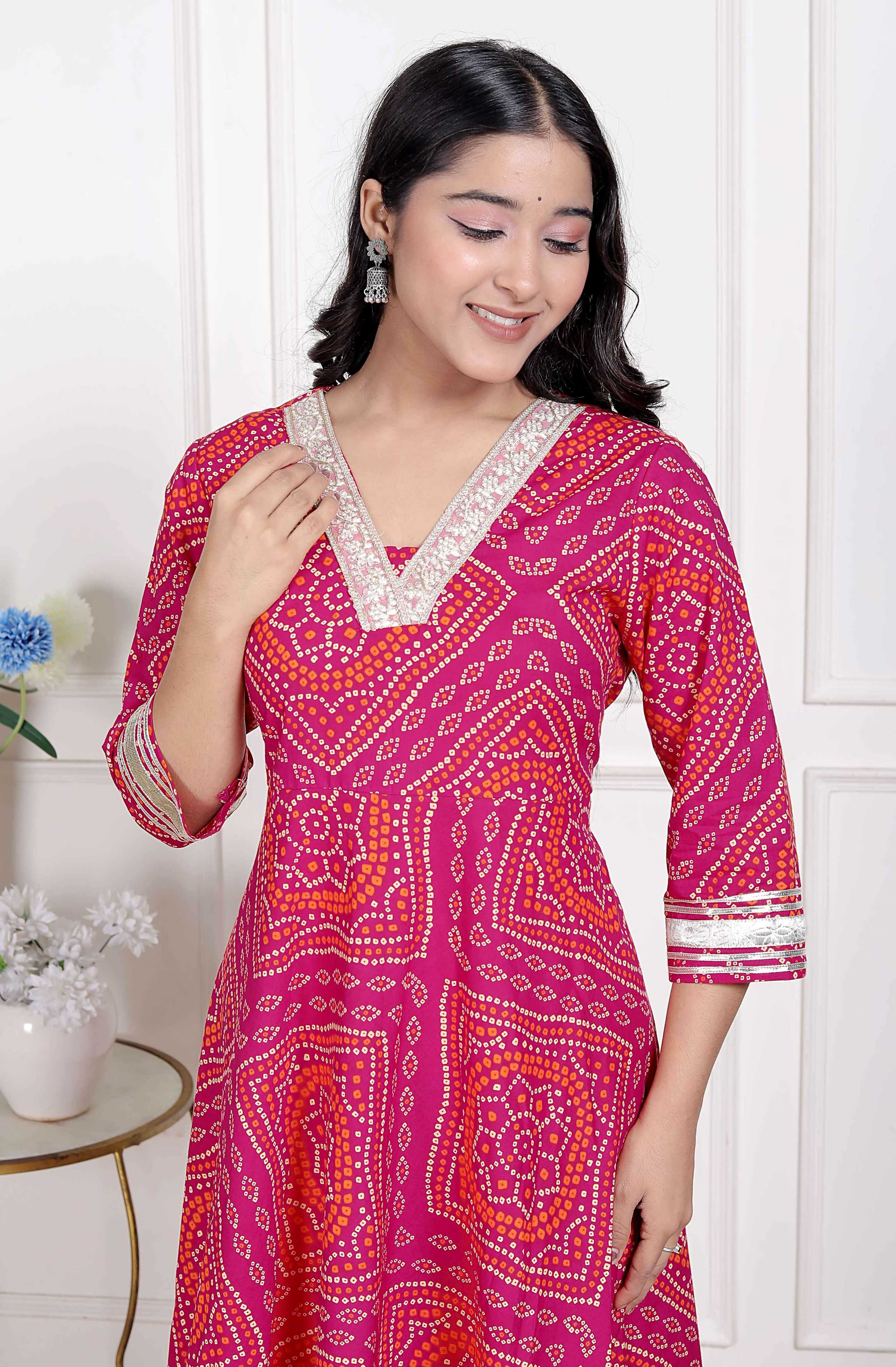 Miravan Women's Bandhani Ethnic Anarkali Kurta and Dupatta