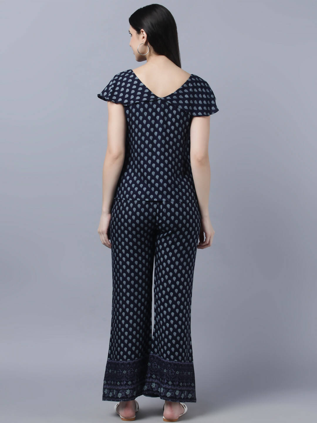 Myshka Women Navy Blue Ethnic Motifs Printed Pure Cotton Top with Palazzos