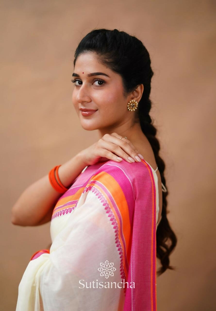 Exclusive Collection Off White Beautiful Khadi Cotton Handloom Saree