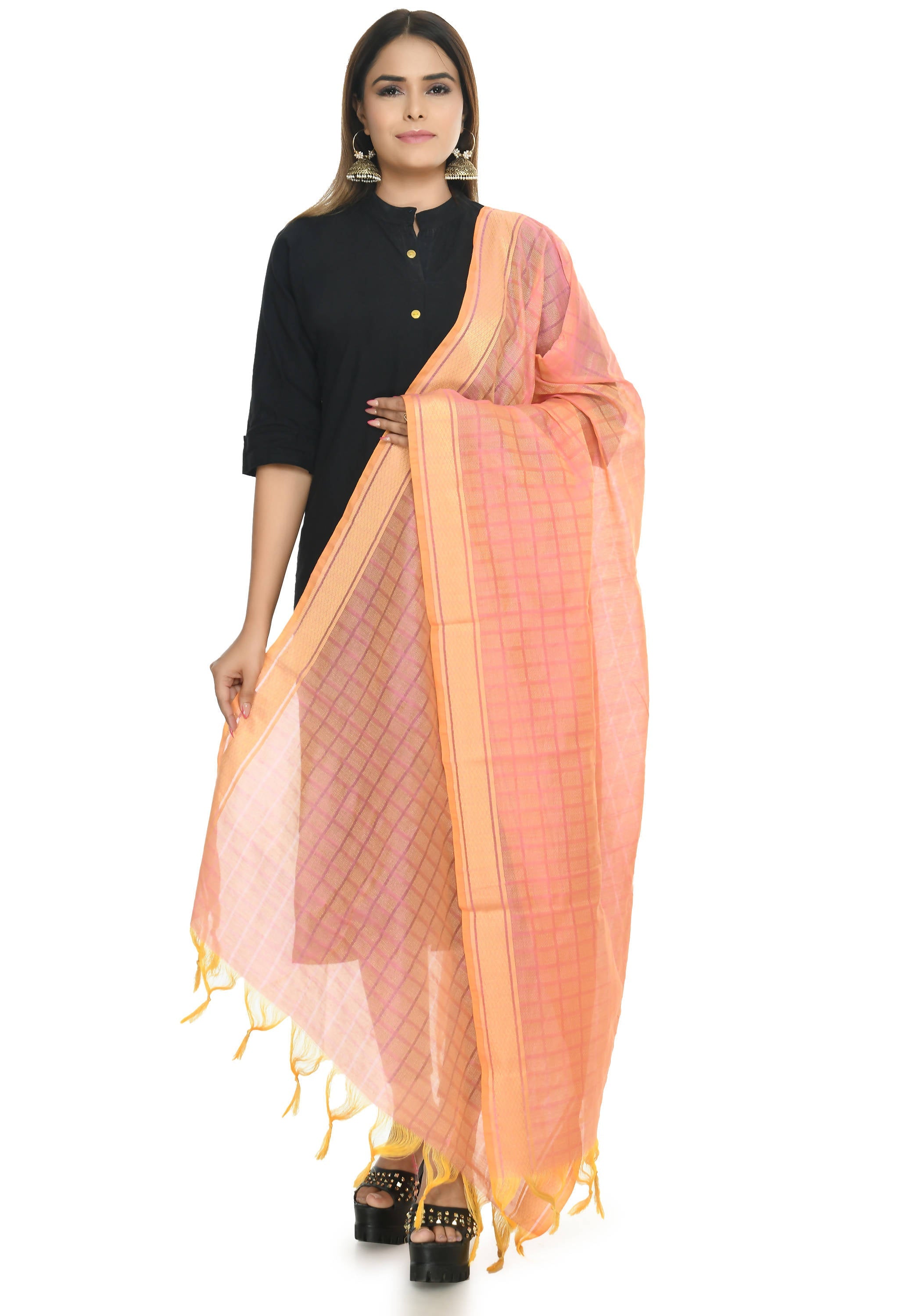 Mominos Fashion Moeza Handloom Cotton Peach Dupatta