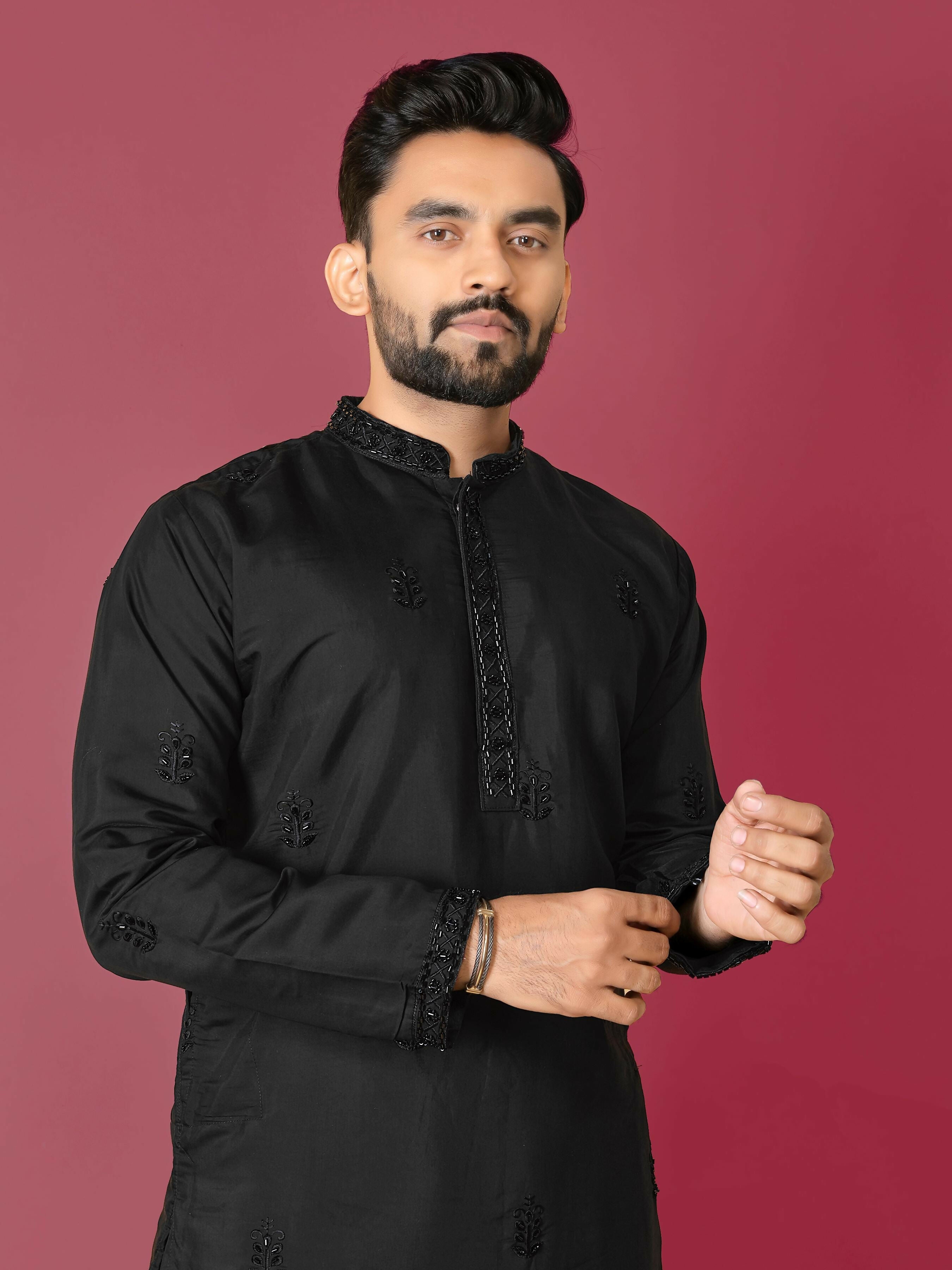 Black Color Men's Kurta Pajama Set by Infinity Export
