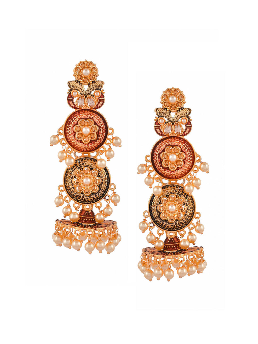Shoshaa Maroon & Green Gold-Polished Contemporary Jhumkas Earrings
