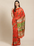 Saree Mall Rust Red & Green Printed Saree