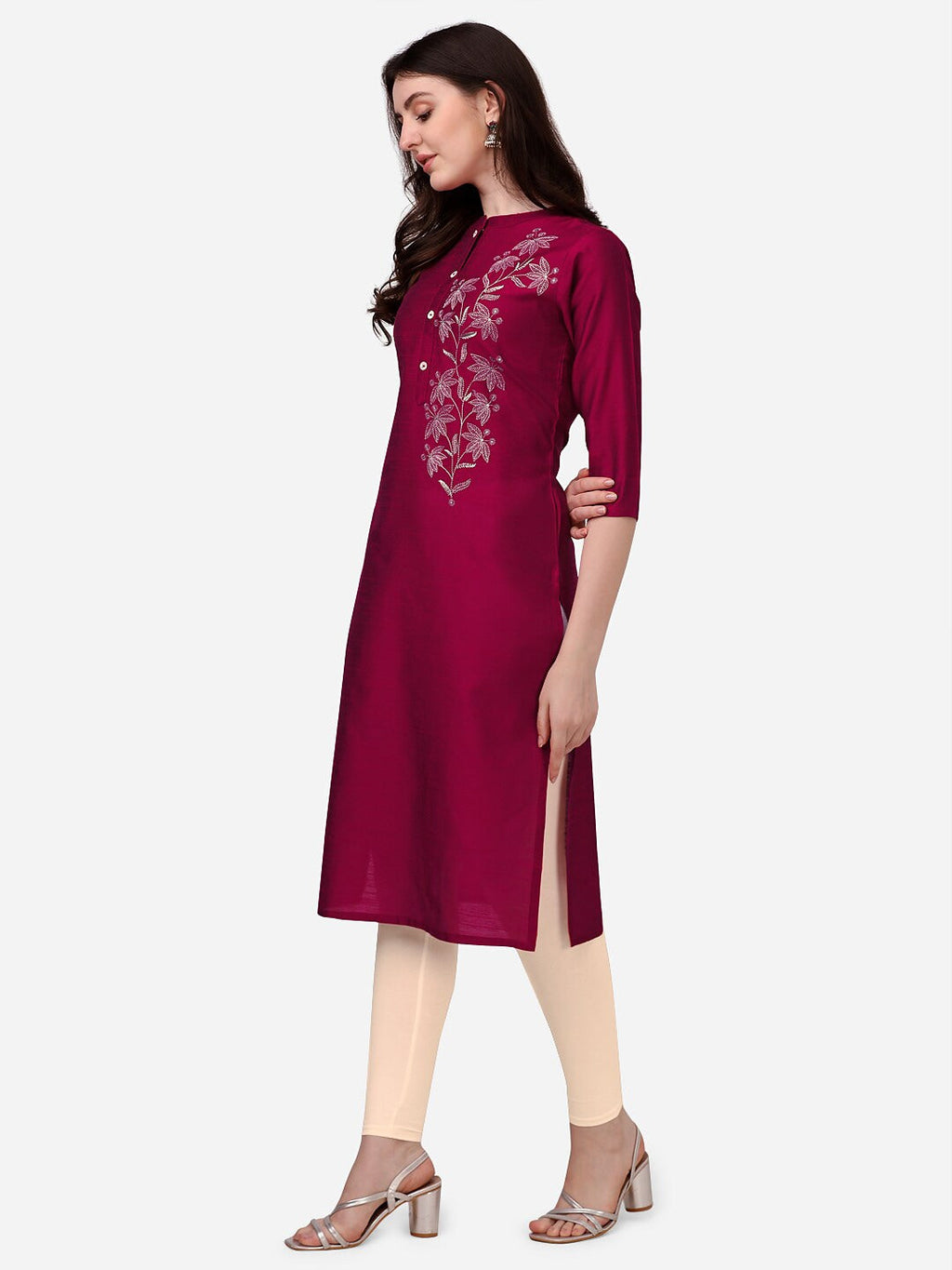 HERE&NOW Women Floral Embroidered Thread Work Floral Kurta