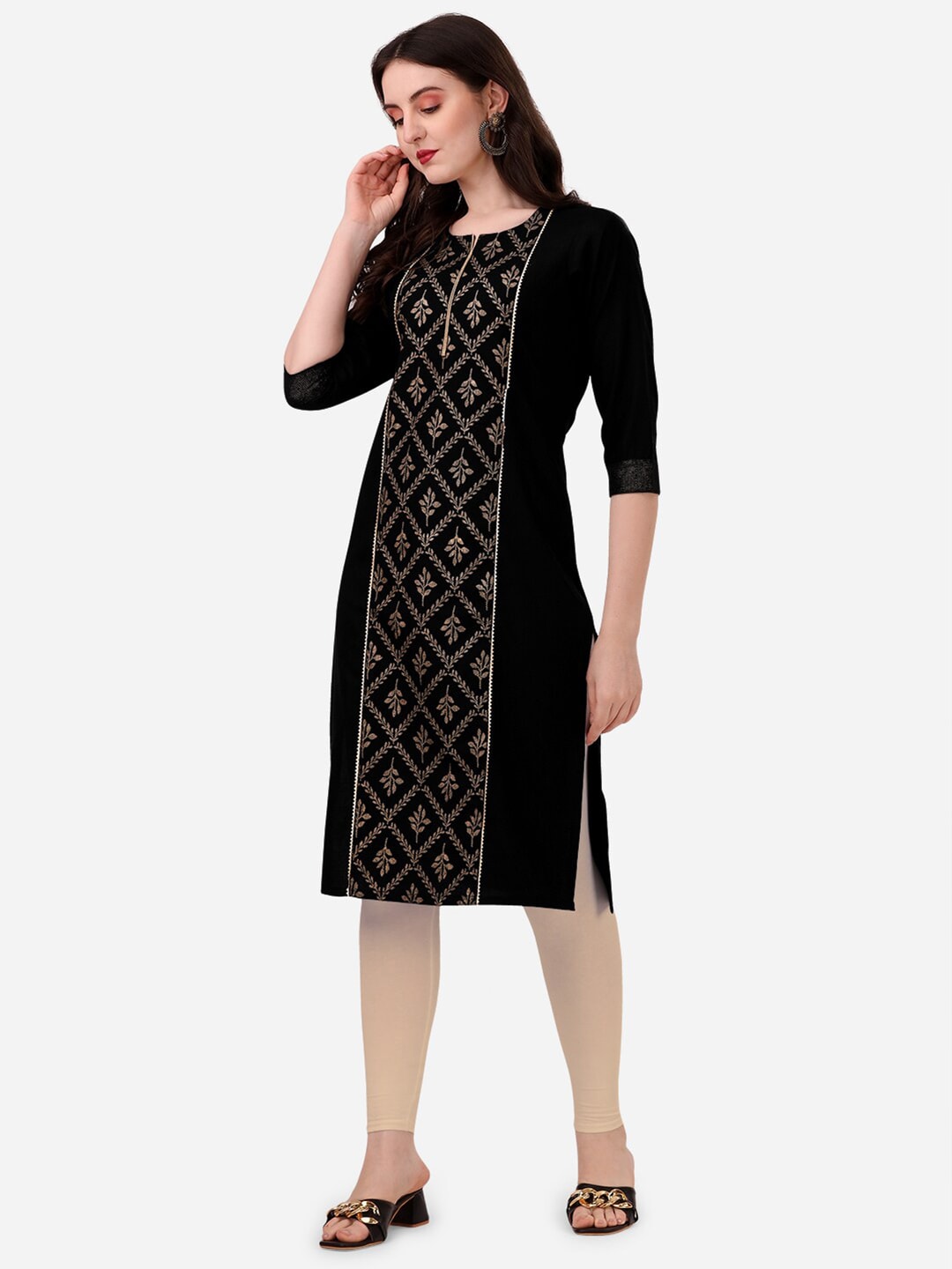 HERE&NOW Women Black Floral Printed Floral Kurta