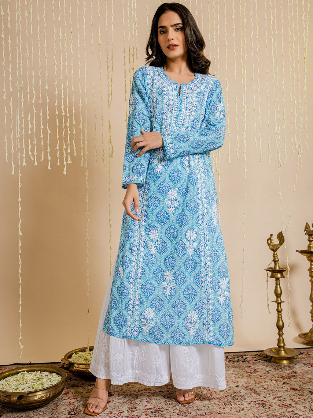 HOUSE OF KARI Ethnic Motifs Printed Cotton Panelled Chikankari Kurta