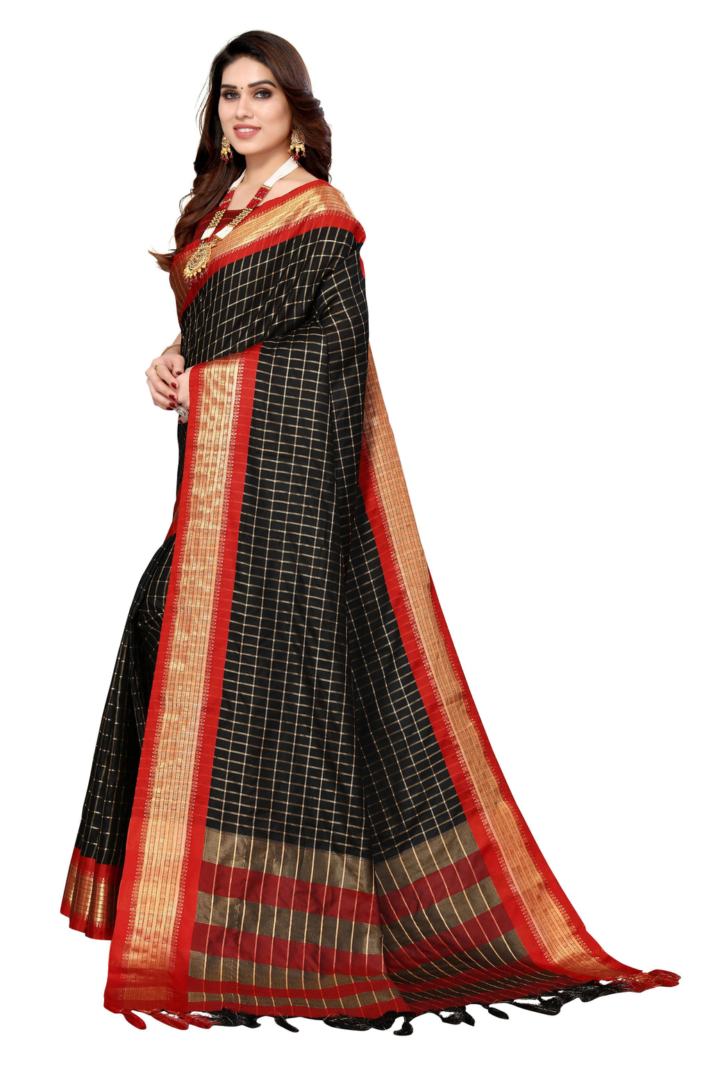 Vamika Weaving Black Cotton Silk Saree